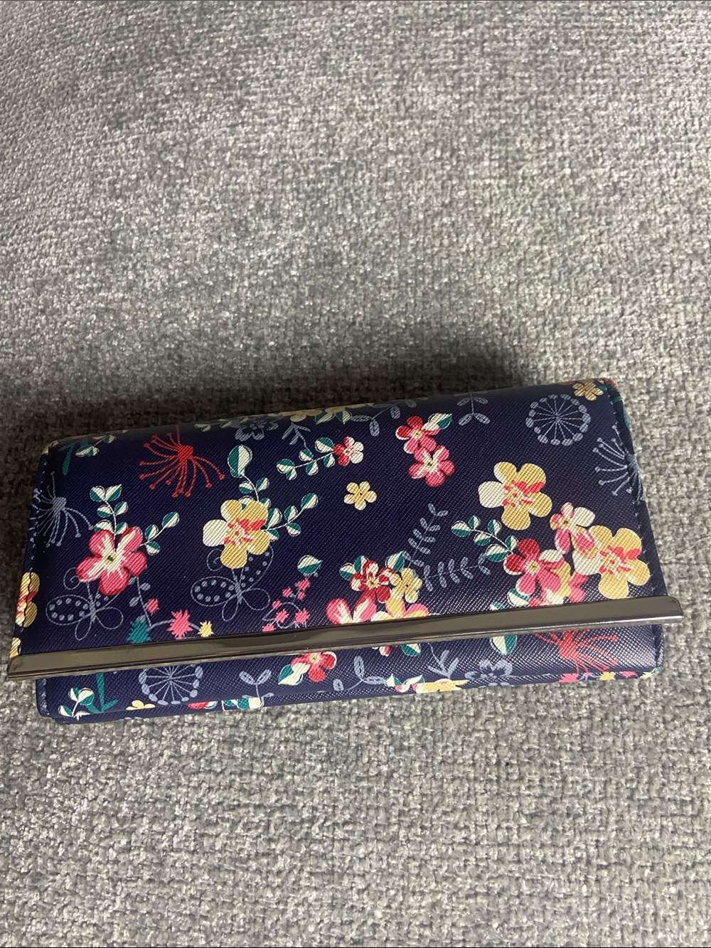 Kelly & Katie Navy Floral Clutch Wallet with Multicolor Blossoms